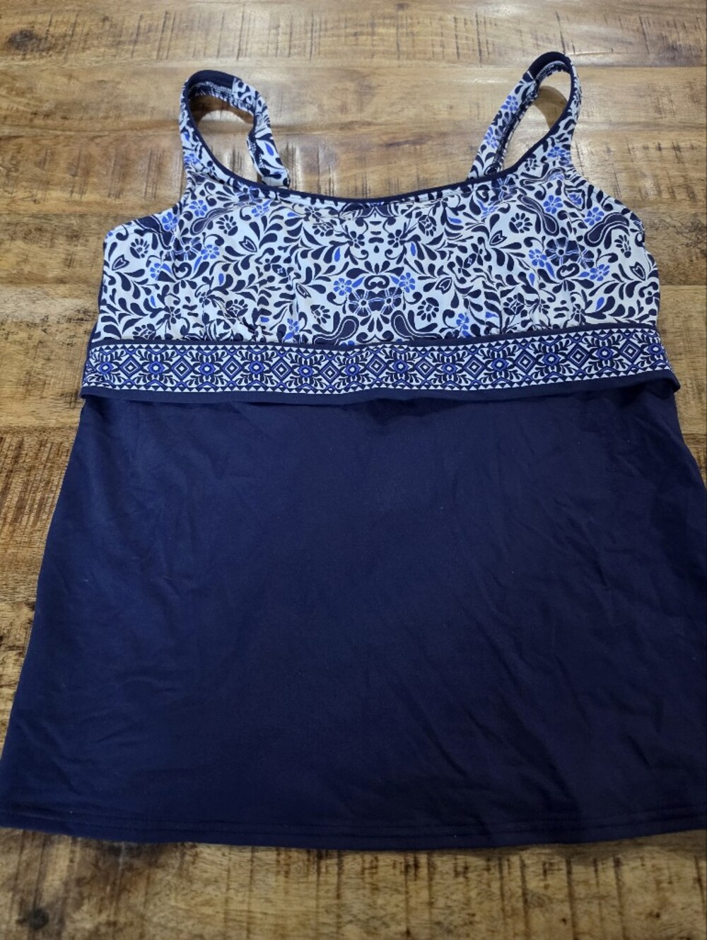 💙 Lands’ End Navy Blue Floral Tankini Swim Top Size 10